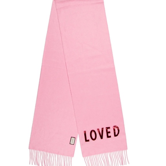 NWOT Gucci Women's Rectangular Love Pink Sequin Cashmere Designer Fringe Scarf. - Picture 3 of 3